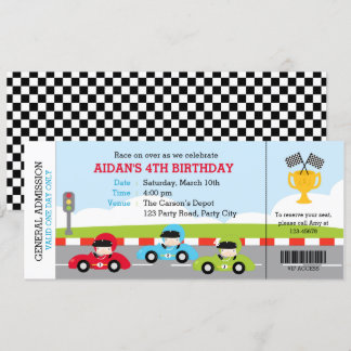 Race Car Ticket Geburtstag Einladungen Boarding Pa