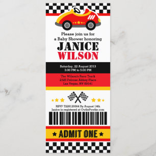 Race Car Ticket Pass Kinderdusche Party Einladung