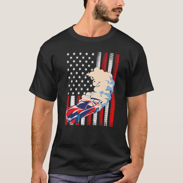 Race Car US American Flag 4. Juli Patriotic Ra T-Shirt (Vorderseite)