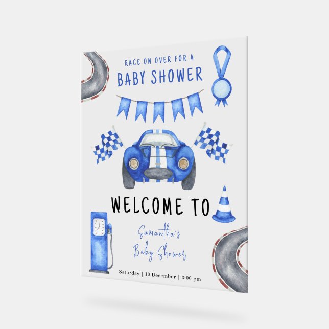 Race Car Welcome Baby Dusche Acrylschild (Winkel)