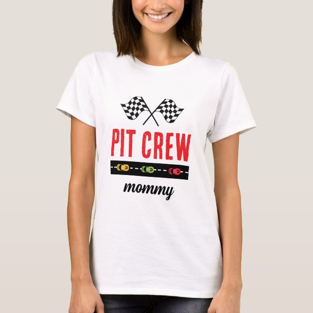Race Car White Pit Crew Mommy T-Shirt (Vorderseite)