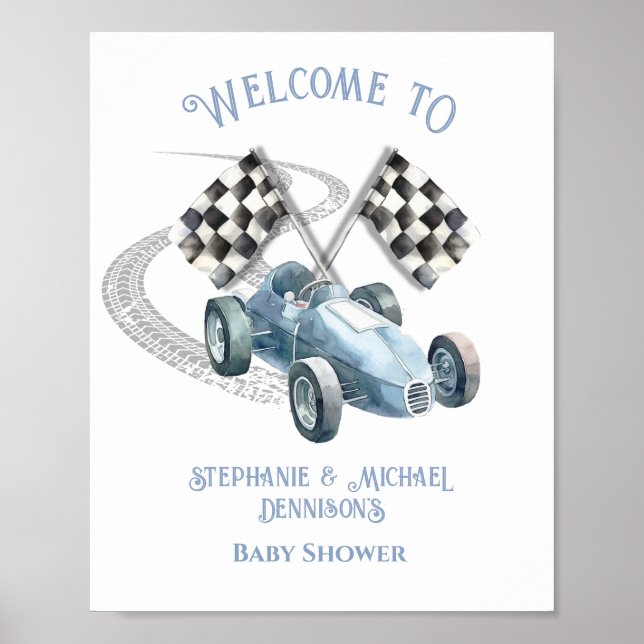 Race Care Baby Dusche Begrüßungszeichen Poster (Vorne)