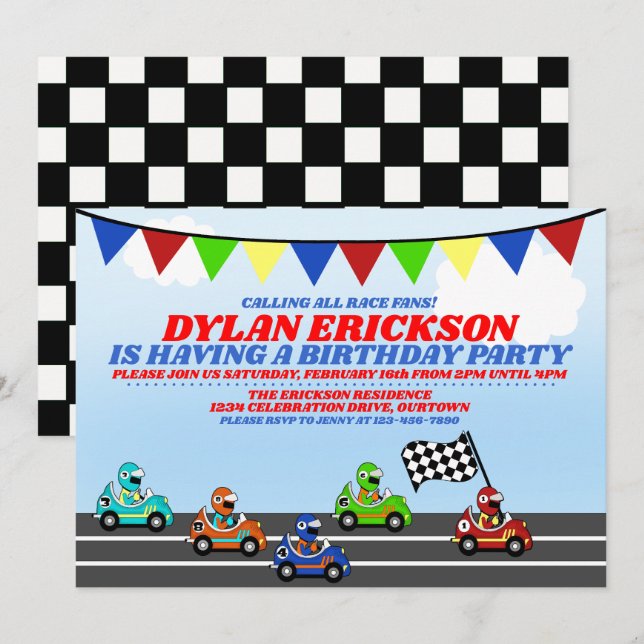 Race Cars Geburtstagsparty Einladung (Vorne/Hinten)