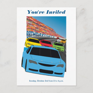Race Cars Party Einladung Postcard - Bearbeitbar