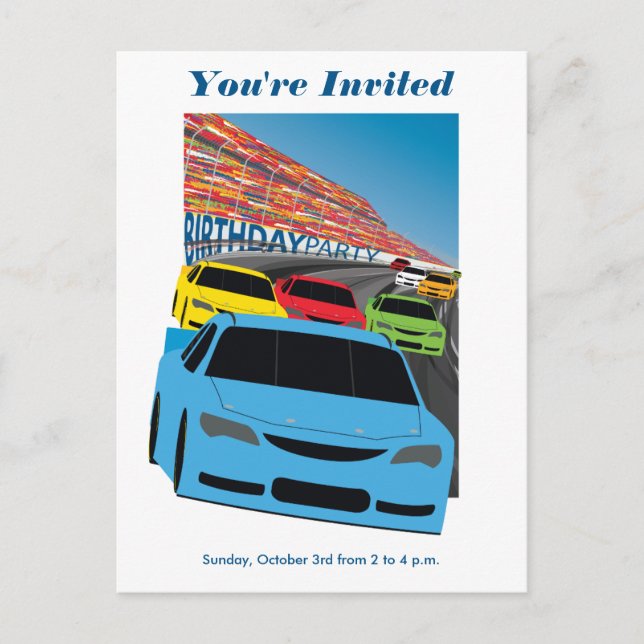 Race Cars Party Einladung Postcard - Bearbeitbar (Vorderseite)