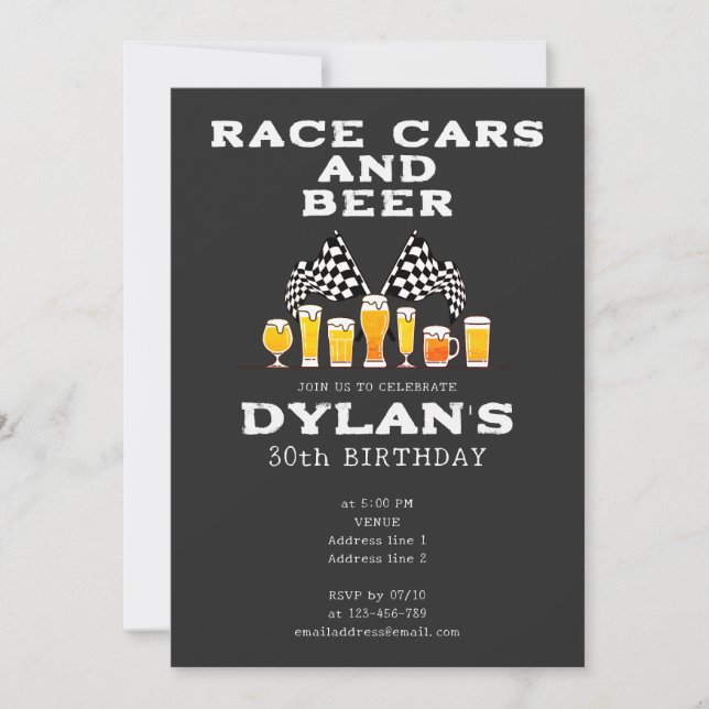 Race Cars und Bierkarton Raceday Birthday Einladung (Vorderseite)