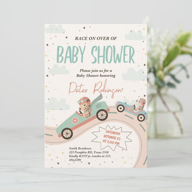 Race Fast Car Baby shower Invitation (Debout devant)