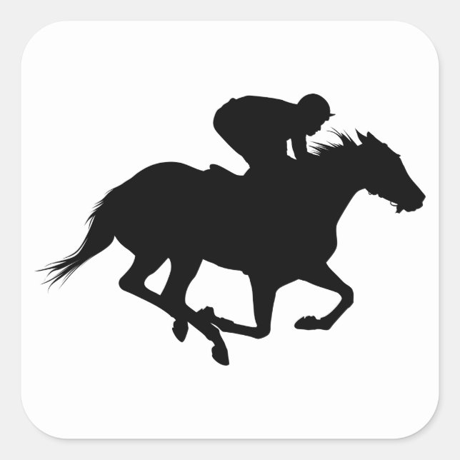 Race Horse Silhouette Quadratischer Aufkleber (Vorderseite)
