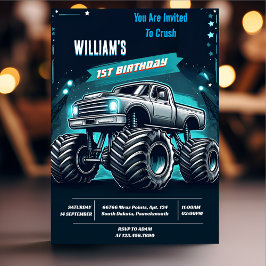 Race Kids Boy Cars Cool Monster Truck 1. Geburtsta Einladung