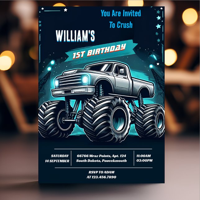 Race Kids Boy Cars Cool Monster Truck 1. Geburtsta Einladung (Von Creator hochgeladen)