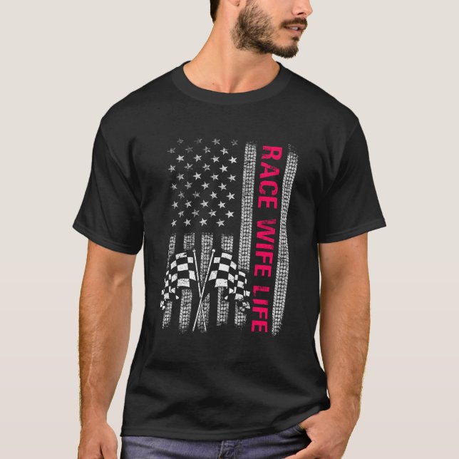 Race Life Racer Racer Mama Amerikanische Flagge T-Shirt (Vorderseite)