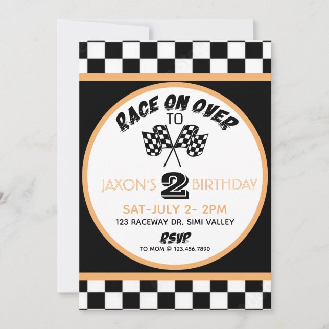 Race on over, Racing Birthday Einladung, Racing Einladung (Vorderseite)