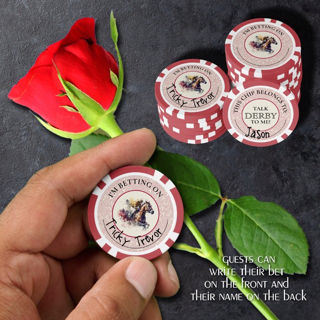 Race Race Race Derby Pokerchips (Guests can write their bet 
on the front and their name on the back of these poker chips)