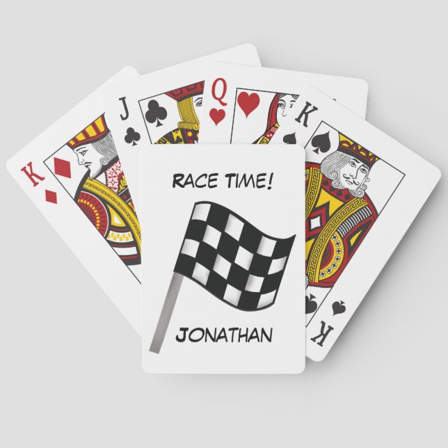 Race Schwarz-weiß Checked Flag Name Personalisiert Spielkarten (Rückseite)