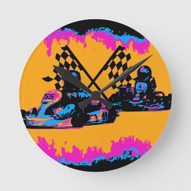 Race to the Finish - Go Kart Racers     Runde Wanduhr (Vorderseite)