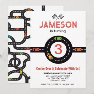 Race Track Boys 3e anniversaire Red Invitation