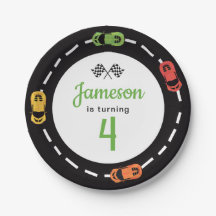 Race Track Boys 4. Geburtstag Weißbuch Teller