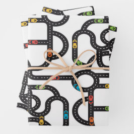 Race Track Boys Geburtstag White Geschenkpapier Set