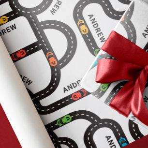 Race Track Boys Geburtstagsweißes Wrapping Paper Geschenkpapier Set