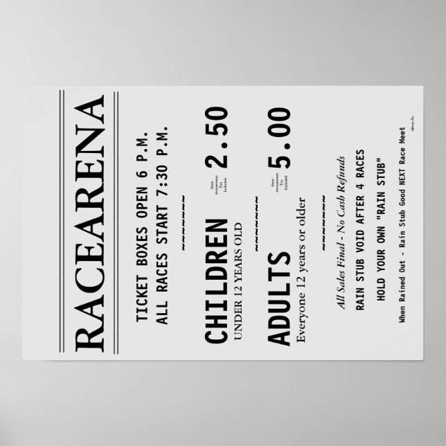 RACEARENA TICKET BOX OFFICE BILL DANBURY FAIR 2 POSTER (Vorne)