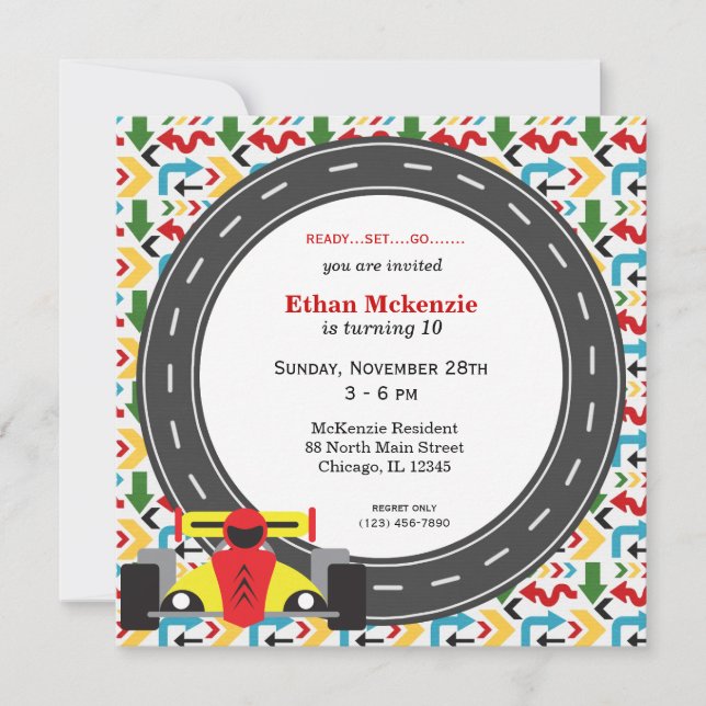 Racecar Birthday Einladung (Vorderseite)