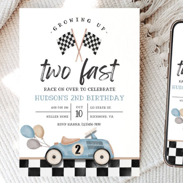 Racecar Birthday Einladung Zweite Geburtstagskarte (Von Creator hochgeladen)