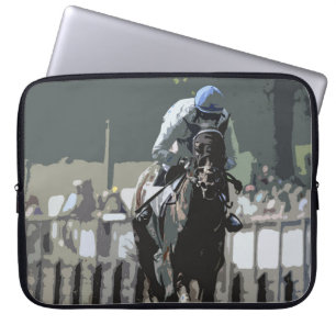 Racehorse mit Jockey in blauem Laptop-Sieb Laptopschutzhülle