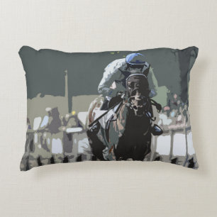 Racehorse mit Jockey in Blue Accent Pillow Dekokissen