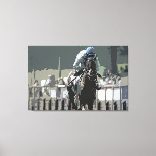Racehorse mit Jockey in Blue Canvas Print Leinwanddruck