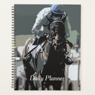 Racehorse mit Jockey in Blue Daily Planer