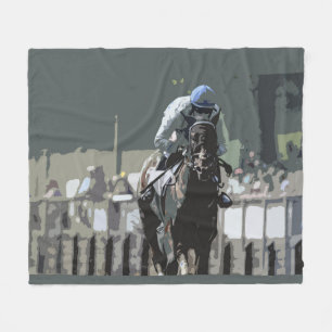 Racehorse mit Jockey in Blue Fleece Blanket