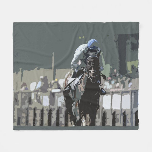 Racehorse mit Jockey in Blue Fleece Blanket (Vorderseite (Horizontal))