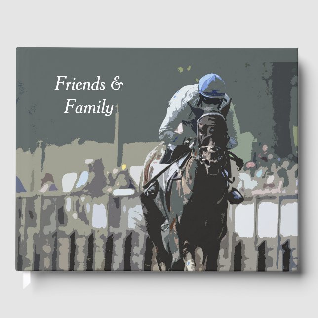 Racehorse mit Jockey in Blue Gästebuch (Vorderseite)