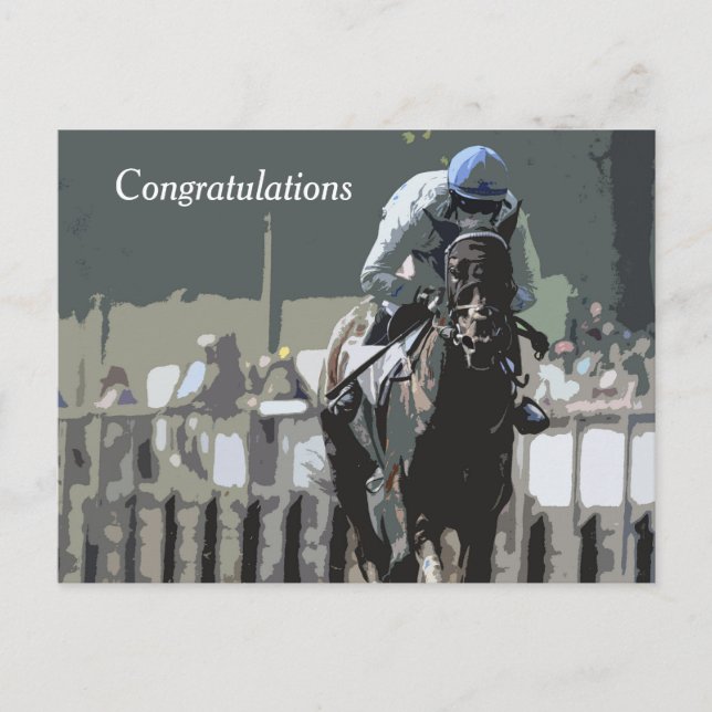 Racehorse mit Jockey in Blue Postcard Postkarte (Vorderseite)