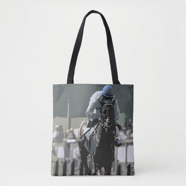 Racehorse mit Jockey in Blue Tote Bag Tasche (Vorderseite)