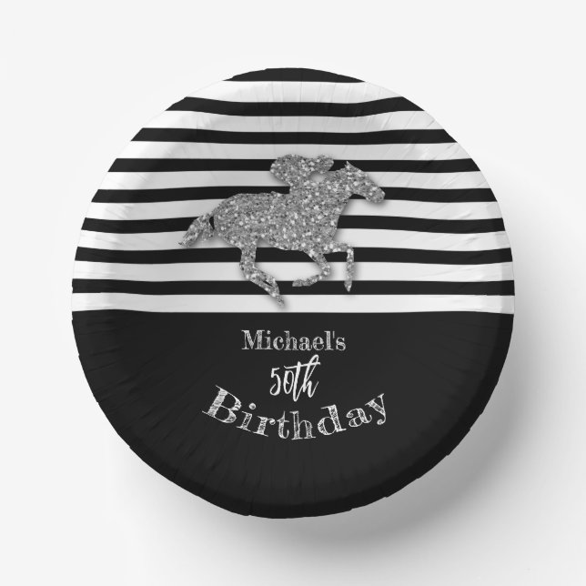 Racehorse Schwarz-weiß Stripes Geburtstag Pappteller (Vorderseite)