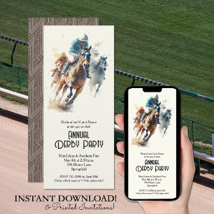 Racehorses and Jockeys Brown Derby Party Einladung