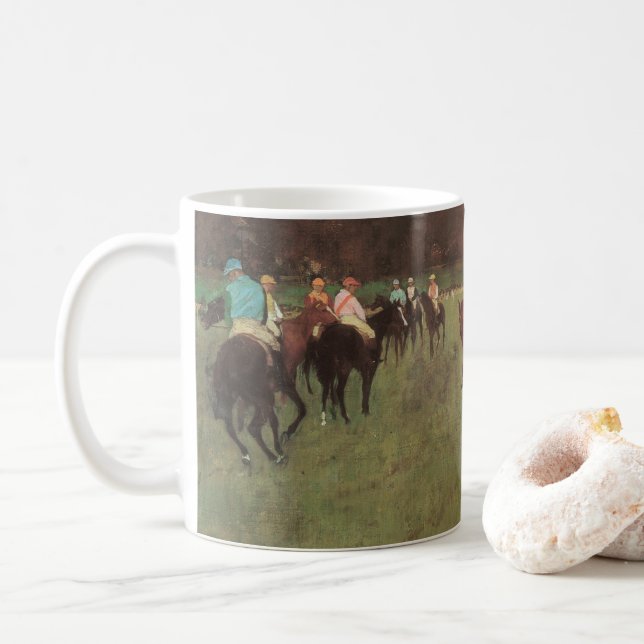 Racehorses bei Longchamp von Edgar Degas Kaffeetasse (Mit Donut)