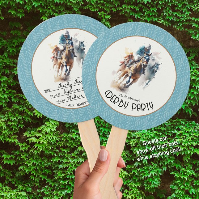 Racehorses Derby Party Türkis Fächer (Derby hand fans keep guests cool and they can write their bets on one side.)