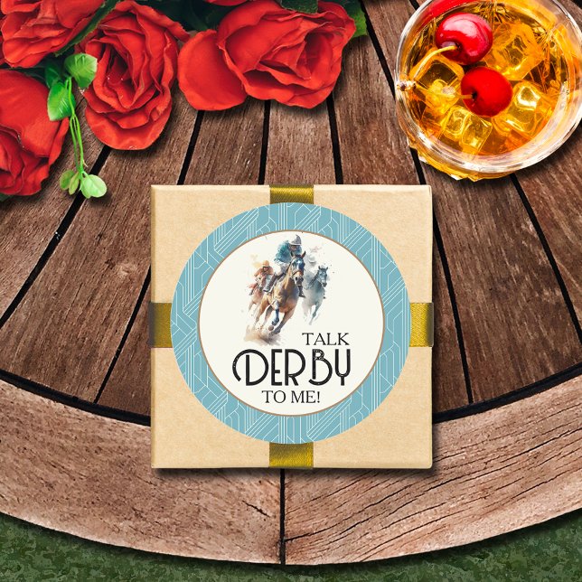 Racehorses und Jockeys Derby Runder Aufkleber (Talk Derby to Me racehorses and jockeys turquoise round stickers 3" (1-1/2" available))