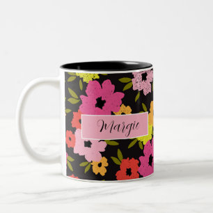 Rachel Floral Design Individuelle Name auf Black Zweifarbige Tasse