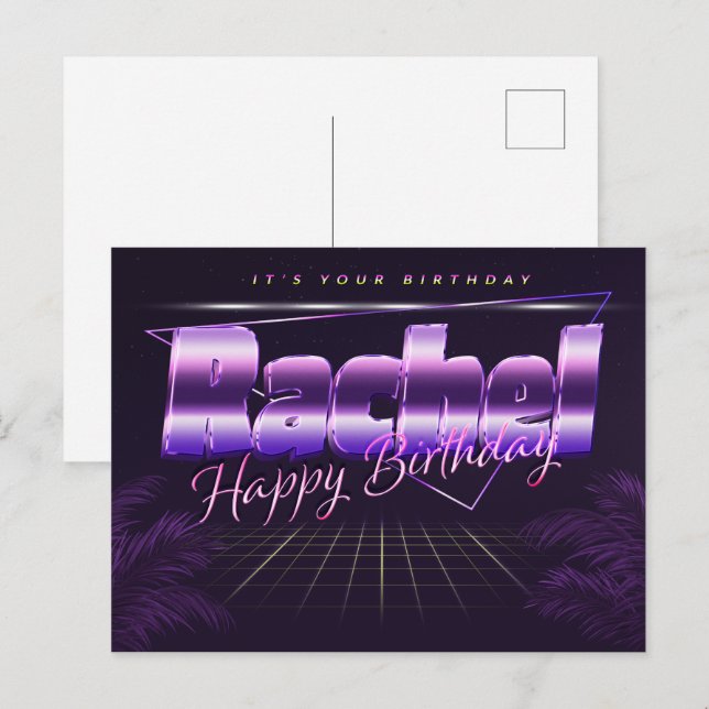 Rachel Name Vorname lila Postkarte Geburtstag (Vorne/Hinten)