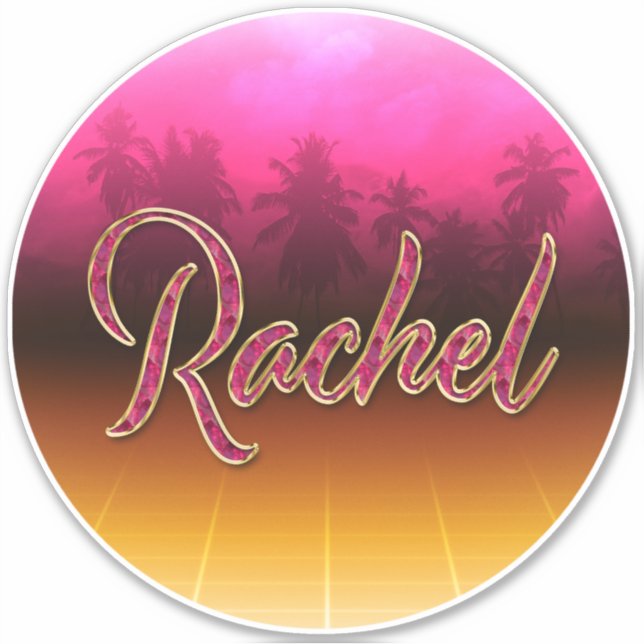Rachel prénom nom autocollant sticker doré rose (Devant)