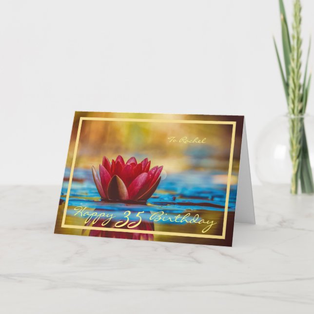 Rachel Red Water Lily Gold Rahmen Elegant Karte (Vorderseite)