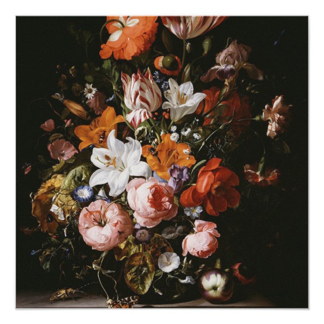 Rachel Ruysch - Blume in einer Glasvase Poster (Vorderseite)