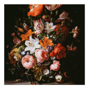 Rachel Ruysch - Blumen in einem Glasvase Poster