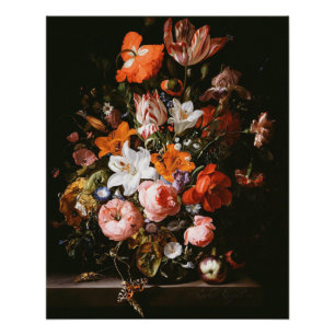Rachel Ruysch - Blumen in einem Glasvase Poster