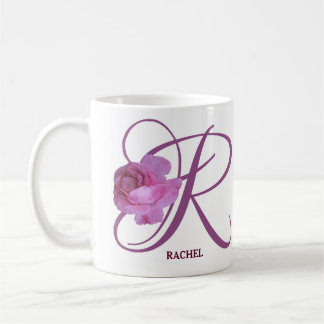 Rachelname Monogramm Rosa Rosa Blütenblüte Kaffeetasse