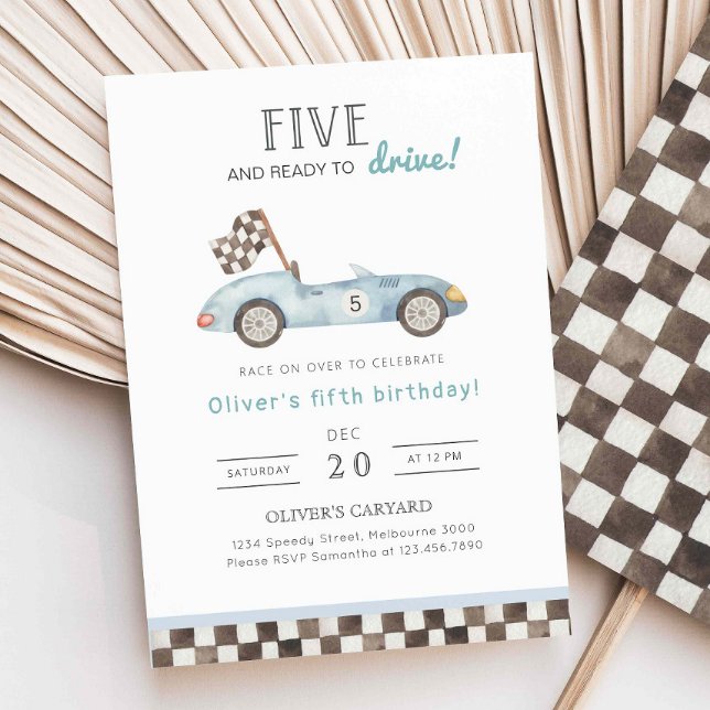 Racing 5th Birthday Invitation, Blue Car 5th B'day Einladung (Von Creator hochgeladen)