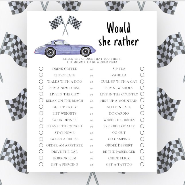 Racing Auto Babydusche Würde sie lieber Spiel (Von Creator hochgeladen)